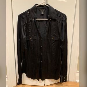 White House Black Market Black Silk Blouse